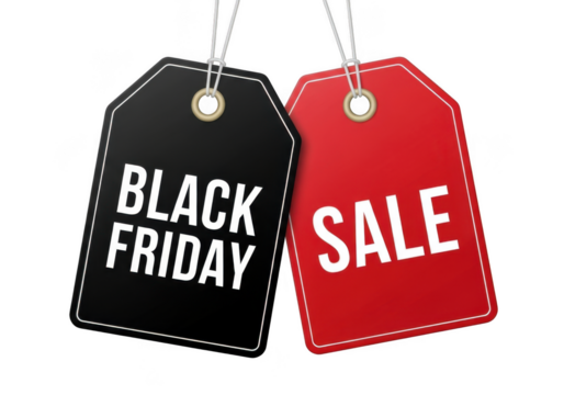 Black Friday Sale Tags isolated on a transparent background label
