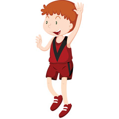 Cartoon Child Boy Happy Jumping In Athletic Sportswear Red Uniform During A Game Or Practice Session With White Background Isolated Illustration