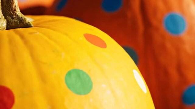 Whimsical pumpkins with vibrant polkadotted patterns