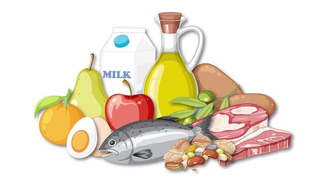 Assorted Food Groups Arranged Sequentially in Animated Display