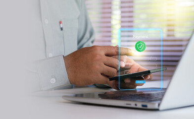 Digital payment, online banking, fintech, secure transaction, authentication money transfer, invoice, credit card, financial technology, payment successful, secure online payment transaction concept