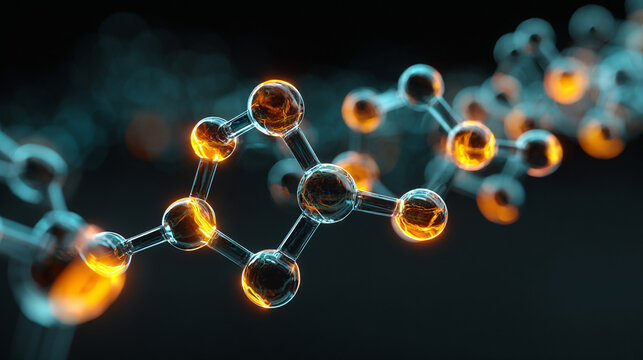 visualization of glowing molecular structure with luminous bonds and atoms creating futuristic scientific abstract concept perfect for education research and digital design