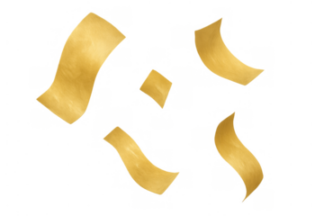 Golden confetti streamers flowing, celebrating happiness and success. Falling gilded paper creating celebratory atmosphere