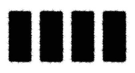 Grunge Bar Code Elements: Set of Four Distressed Black Vertical Rectangle Shapes with Rough, Hairy Edges and Texture