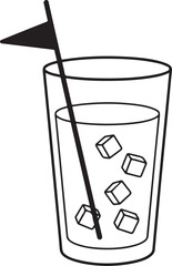 Tall glass of iced drink with a small black flag on a stick