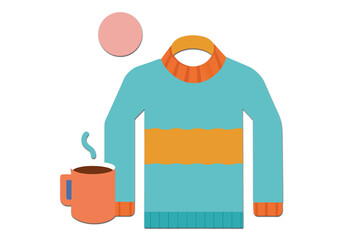 A cozy scene featuring a warm sweater, a steaming mug of coffee, and a soft, inviting atmosphere for relaxation