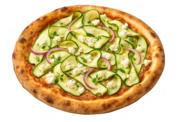Delicious italian pizza with fresh zucchini, creamy ricotta, and red onion. Perfect for a healthy, a-la-carte meal