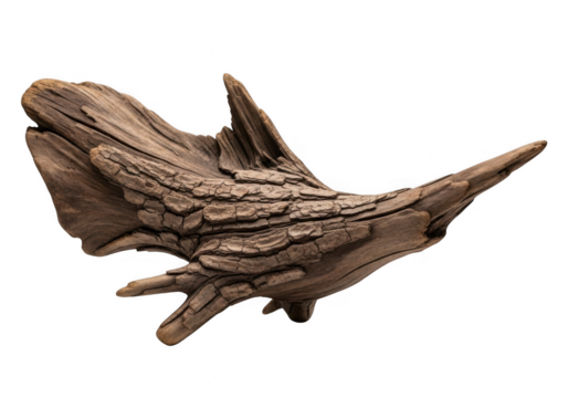 A weathered piece of driftwood with a rough texture, isolated on a transparent background