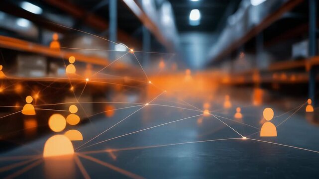 Futuristic warehouse network concept showcasing digital connections and logistics efficiency - Powered by Adobe