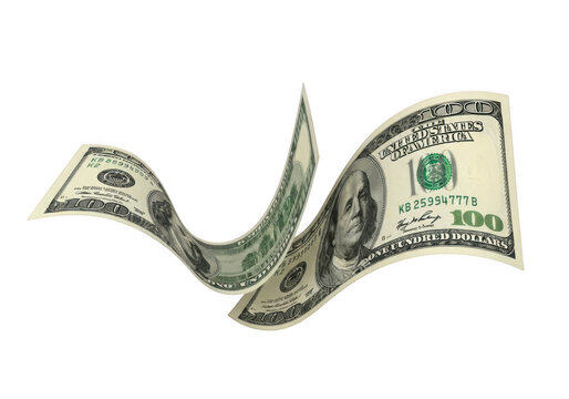 Two hundred dollar bills flowing and curving in a wave shape, isolated on transparent background - Powered by Adobe