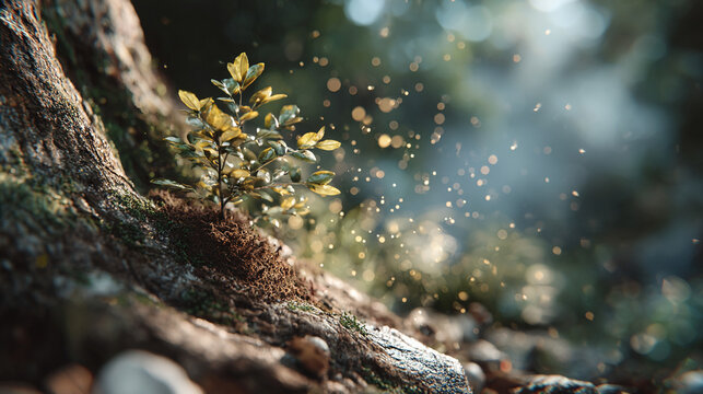 Fresh green shoots emerging from soil bathed in soft light symbolizing growth renewal and new beginnings nature concept sustainable life and rejuvenation for inspirational visual