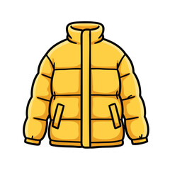 A bright yellow cartoon puffer jacket with a high collar and black outlines.