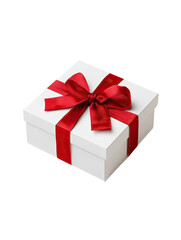 White box tied with a bright red ribbon bow