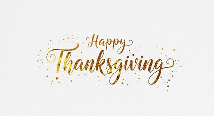 A white background with a gold and brown watercolor-style text that reads 'Happy Thanksgiving'