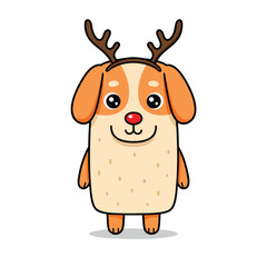 Fototapeta premium A cute cartoon dog with a red nose and floppy ears wearing a festive reindeer antler headband.