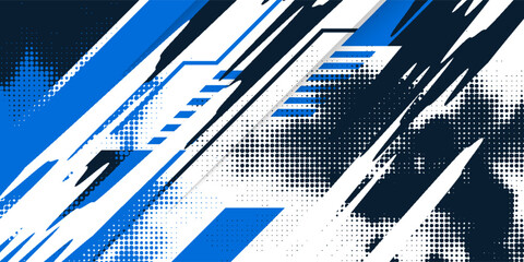 Dynamic graffiti racing vector background with bold blue accents, sharp black lines, and grunge halftone textures. Perfect for car wraps, decals, posters, and extreme sports projects.