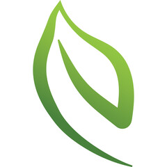 Abstract Green Leaf Symbol With Smooth Gradient On Transparent Background and White Color Gradient