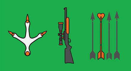 Hunting sport concept with rifle and arrows for adventure seeking souls