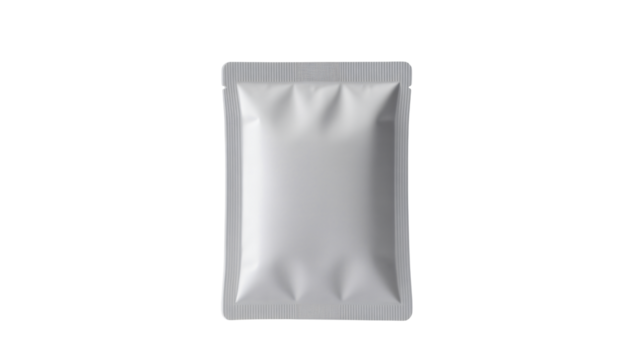 Professional clean silver single serving sachet packaging mockup template