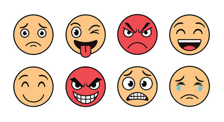 Expressive emoji faces showing diverse emotions and feelings icons set