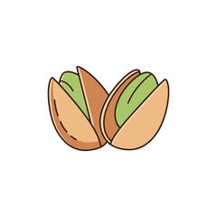 Two pistachios sit sidebyside, showcasing their green kernels and tan shells on a white surface, evoking a sense of healthy snacking and natural goodness.