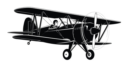 Vintage biplane soars with confident pilot in classic aviation style