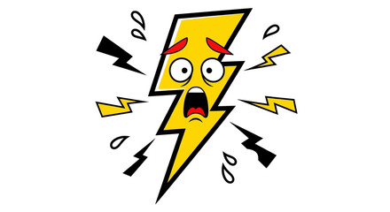 Scared cartoon lightning bolt with shocked expression and open mouth