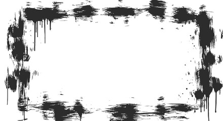 Black Grunge Brush Stroke Frame with Ink Splatter and Drips Abstract Border Vector