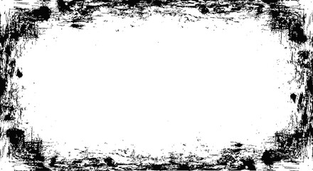 Vector Grunge Frame Distressed Texture Overlay Border Black and White Rough Paint Ink Splatter Abstract Design Element