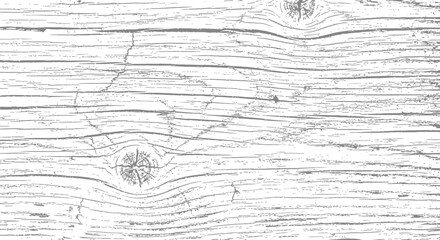 Distressed vector wood texture background Grunge timber surface overlay with cracks and knots Rustic monochrome grain pattern