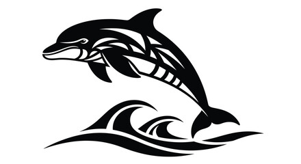 Dynamic dolphin leaps from the ocean waves in stylized tribal design