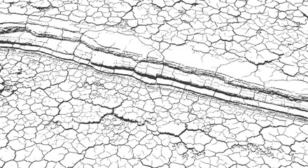 Black and White Cracked Earth Grunge Overlay Vector Texture Abstract Distress Pattern