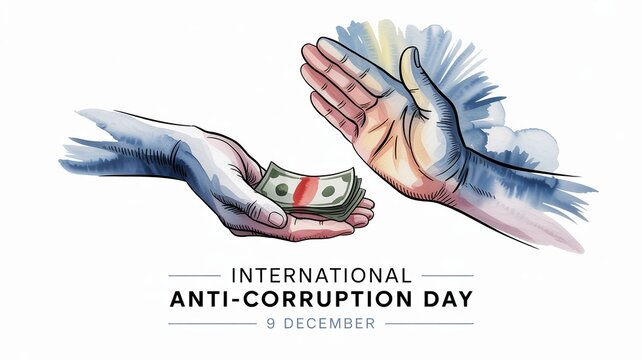 Anti-Corruption Day Hand Refusing Bribe Money Watercolor
