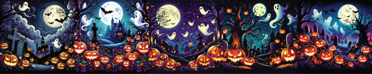 Fototapeta premium VECTOR HALLOWEEN THEME BACKGROUND FLAT DESIGN