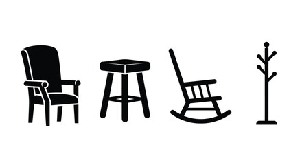 Modern furniture set for stylish home interior design in black and white