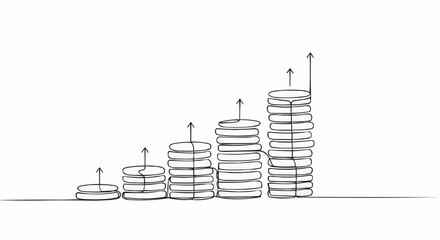 Financial Growth Depicted by Stacks of Coins with Upward Arrows.