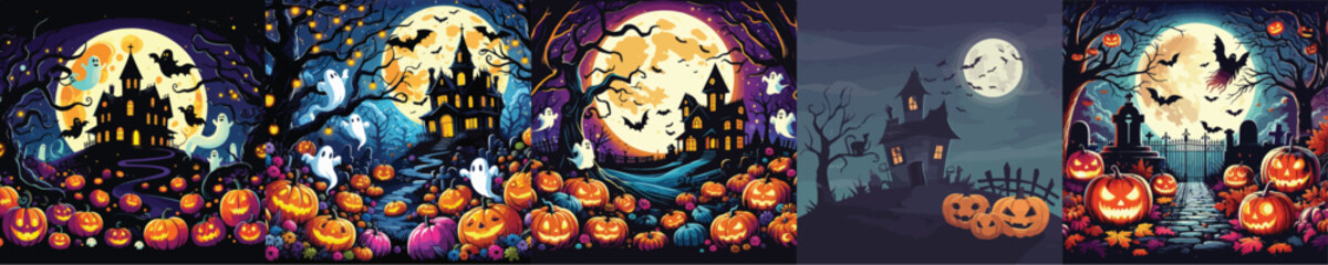 VECTOR HALLOWEEN THEME BACKGROUND FLAT DESIGN