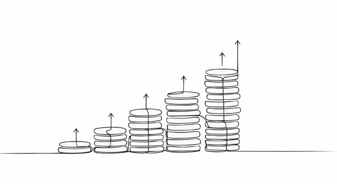 Financial Growth Depicted by Stacks of Coins with Upward Arrows.