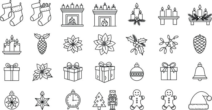 Hand-drawn Christmas decoration elements for festive season designs and backgrounds
