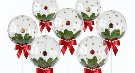 Clear Christmas balloons with holly decorations