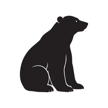 Black silhouette of a bear sitting upright, a simple graphic illustration of wildlife