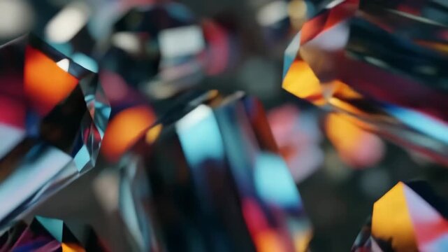 Abstract background showing many colorful faceted crystals with light refraction