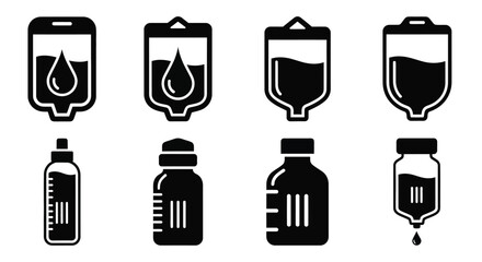 Donate blood and save lives with medical drip bag icon collection