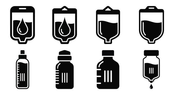 Donate blood and save lives with medical drip bag icon collection