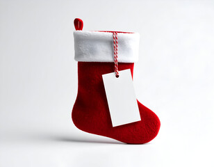 Festive Red Christmas Stocking with Blank Tag Ready for Presents and Holiday Cheer