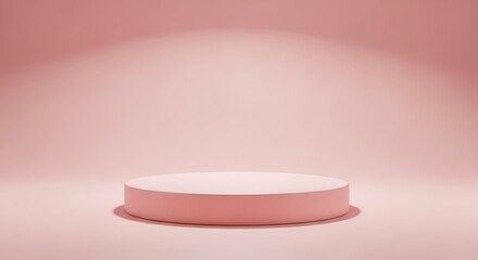 Minimalist pink podium with soft spotlight on a pastel pink background