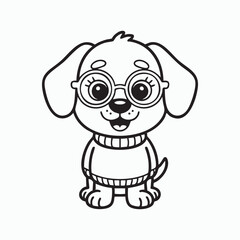 Naklejka premium Cute cartoon puppy dog wearing glasses