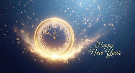 Golden clock for New Years countdown, festive magic and sparkling new year
