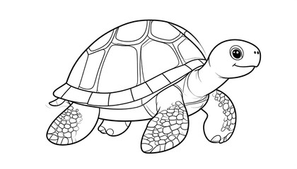 Line art illustration of a smiling turtle