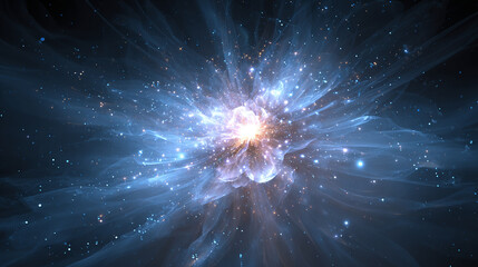 Fototapeta premium Dynamic light particles colliding in an energetic display, symbolizing motion, power, energy, creation, and the invisible forces shaping the universe in abstract form. 